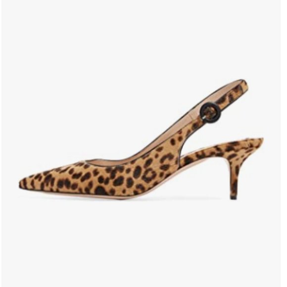Shoes A Ydn Leopard Kitten Heels Slingback Pointed Toe Pump Leopard Print Comfy Shoes Poshmark
